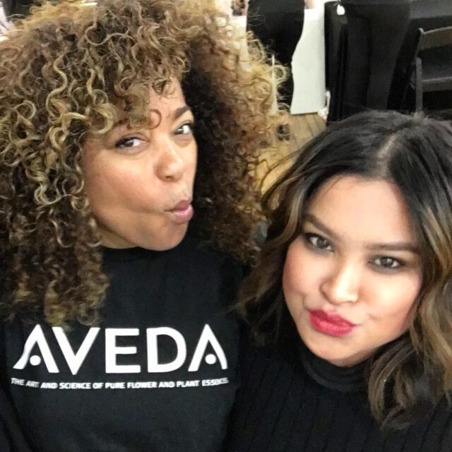 Model behavior backstage at the hellessy show with Mia + the AVEDA Artistic Director…